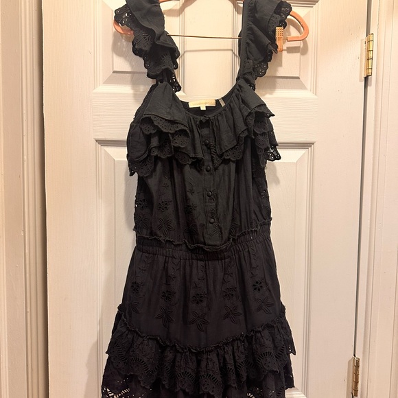 Loveshackfancy marina black eyelet ruffle mini dress - Picture 2 of 4